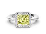 White gold Fancy Yellow Princess  Cut Diamond Halo Engagement Ring with Split Shank and Four-Prong Setting_29