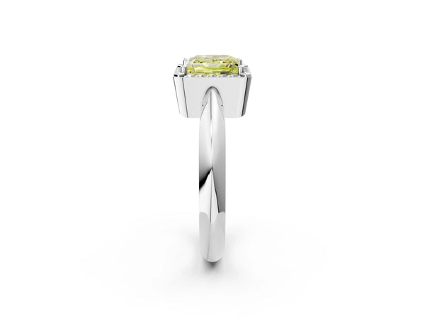 White gold Fancy Yellow Princess  Cut Diamond Halo Engagement Ring with Split Shank and Four-Prong Setting
