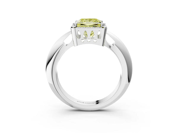 White gold Fancy Yellow Princess  Cut Diamond Halo Engagement Ring with Split Shank and Four-Prong Setting