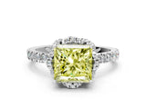 White gold Fancy Yellow Princess Cut Diamond Halo Pave Band with Four-Prong Setting_3