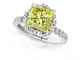 White gold Fancy Yellow Princess Cut Diamond Halo Pave Band with Four-Prong Setting_4