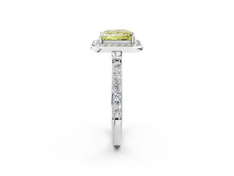 White gold Fancy Yellow Princess Cut Diamond Halo Ring with Bezel Frame and Pavé Band_2