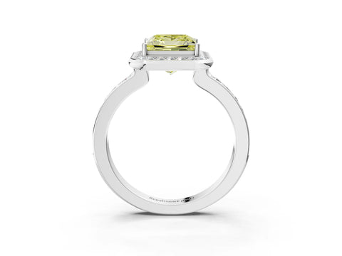White gold Fancy Yellow Princess Cut Diamond Halo Ring with Bezel Frame and Pavé Band_3