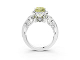 White gold Fancy Yellow Princess Cut Diamond Halo Ring with Milgrain Pavé Band and Four-Prong Setting_32