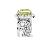 White gold Fancy Yellow Princess Cut Diamond Halo Ring with Milgrain Pavé Band and Four-Prong Setting_33