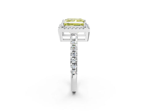 White gold Fancy Yellow Princess Cut Diamond Halo Ring with Pavé Band and Four-Prong Setting_14