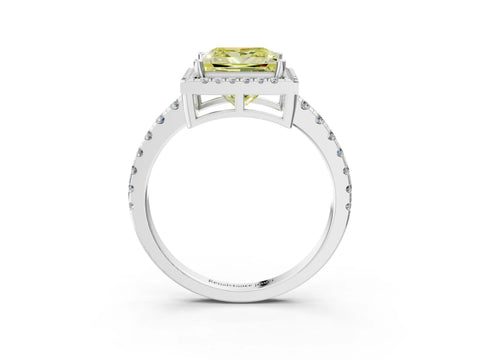 White gold Fancy Yellow Princess Cut Diamond Halo Ring with Pavé Band and Four-Prong Setting_15