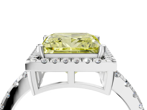White gold Fancy Yellow Princess Cut Diamond Halo Ring with Pavé Band and Four-Prong Setting_16