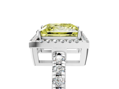 White gold Fancy Yellow Princess Cut Diamond Halo Ring with Pavé Band and Four-Prong Setting_17