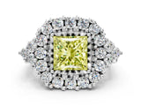 White gold Fancy Yellow Princess Cut Diamond Halo Ring with Pavé Band and Four-Prong Setting_28
