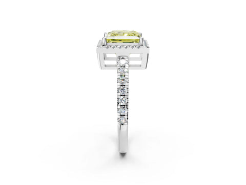 White gold Fancy Yellow Princess Cut Diamond Halo Ring with Pavé Band and Four-Prong Setting_2
