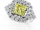 White gold Fancy Yellow Princess Cut Diamond Halo Ring with Pavé Band and Four-Prong Setting_30
