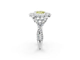 White gold Fancy Yellow Princess Cut Diamond Halo Ring with Pavé Band and Four-Prong Setting_31