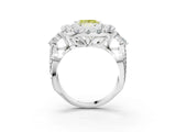 White gold Fancy Yellow Princess Cut Diamond Halo Ring with Pavé Band and Four-Prong Setting_31