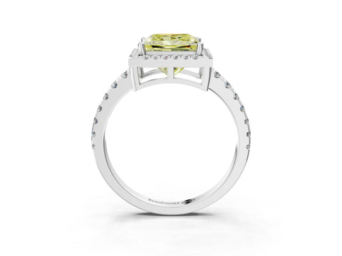 White gold Fancy Yellow Princess Cut Diamond Halo Ring with Pavé Band and Four-Prong Setting_3