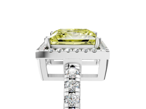 White gold Fancy Yellow Princess Cut Diamond Halo Ring with Pavé Band and Four-Prong Setting_5