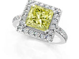 White gold Fancy Yellow Princess Cut Diamond Halo Ring with Pavé Band and Prong Setting_1