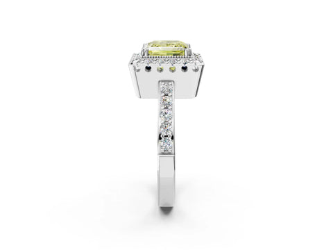 White gold Fancy Yellow Princess Cut Diamond Halo Ring with Pavé Band and Prong Setting_14