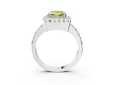 White gold Fancy Yellow Princess Cut Diamond Halo Ring with Pavé Band and Prong Setting_15