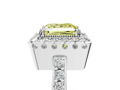 White gold Fancy Yellow Princess Cut Diamond Halo Ring with Pavé Band and Prong Setting_17