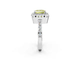 White gold Fancy Yellow Princess Cut Diamond Halo Ring with Pavé Band and Prong Setting_2