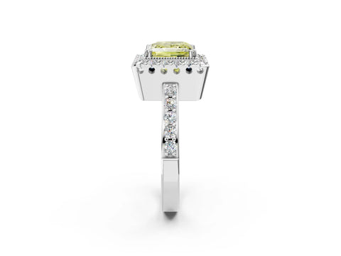 White gold Fancy Yellow Princess Cut Diamond Halo Ring with Pavé Band and Prong Setting_2