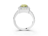 White gold Fancy Yellow Princess Cut Diamond Halo Ring with Pavé Band and Prong Setting_3