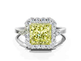 White gold Fancy Yellow Princess Cut Diamond Halo Ring with Pear Side Stones and Prong Setting_40