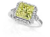 White gold Fancy Yellow Princess Cut Diamond Halo Ring with Pear Side Stones and Prong Setting_41