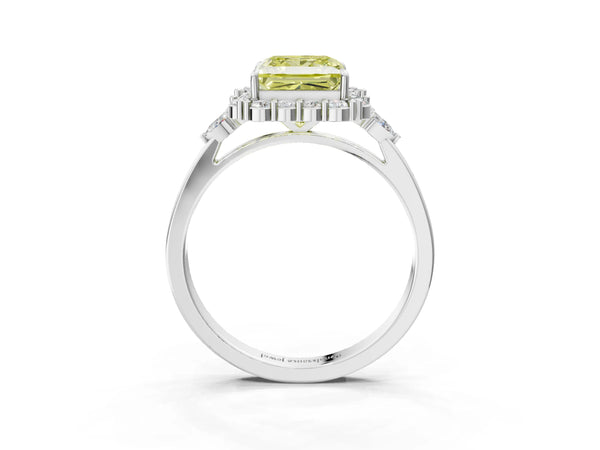 Platinum Princess Cut Halo Engagement Ring Setting for Fancy Yellow Center with Pear Accents