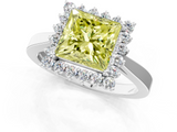 White gold Fancy Yellow Princess  Cut Diamond Halo Ring with Round Brilliant Halo and Solitaire Band_1