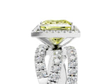 White gold Fancy Yellow Princess Cut Diamond Halo Ring with Round Split Shank and Prong Setting_43