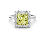 White gold Fancy Yellow Princess  Cut Diamond Halo Ring with Solitaire Band and Prong Setting_29