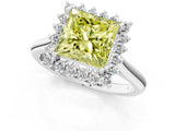 White gold Fancy Yellow Princess  Cut Diamond Halo Ring with Solitaire Band and Prong Setting_35