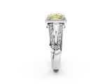 White gold Fancy Yellow Princess Cut Diamond Halo Ring with Split Shank Pavé Band and Four-Prong Setting_14