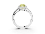 White gold Fancy Yellow Princess Cut Diamond Halo Ring with Split Shank Pavé Band and Four-Prong Setting_15