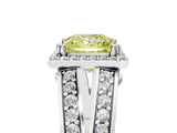 White gold Fancy Yellow Princess Cut Diamond Halo Ring with Split Shank Pavé Band and Four-Prong Setting_17