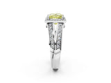 White gold Fancy Yellow Princess Cut Diamond Halo Ring with Split Shank Pavé Band and Four-Prong Setting_2