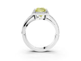 White gold Fancy Yellow Princess Cut Diamond Halo Ring with Split Shank Pavé Band and Four-Prong Setting_3