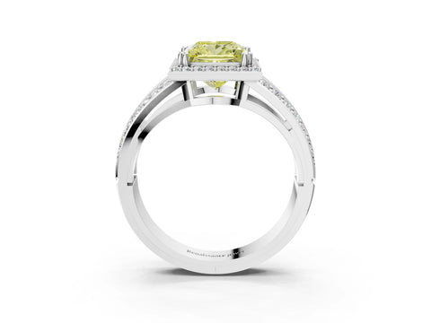 White gold Fancy Yellow Princess Cut Diamond Halo Ring with Split Shank Pavé Band and Four-Prong Setting_3