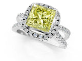 White gold Fancy Yellow Princess Cut Diamond Halo Ring with Split Shank Pavé Band and Prong Setting_35