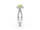 White gold Fancy Yellow Princess Cut Diamond Halo Ring with Split Shank Pavé Band and Prong Setting_36