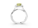White gold Fancy Yellow Princess Cut Diamond Halo Ring with Split Shank Pavé Band and Prong Setting_37