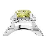 White gold Fancy Yellow Princess Cut Diamond Halo Ring with Split Shank Pavé Band and Prong Setting_37