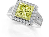 White gold Fancy Yellow Princess Cut Diamond Halo Ring with Split Shank and Bezel Accents and Prong Setting_1