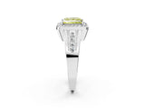 White gold Fancy Yellow Princess Cut Diamond Halo Ring with Split Shank and Bezel Accents and Prong Setting_2