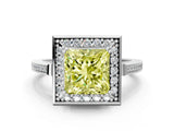 White gold Fancy Yellow Princess Cut Diamond Halo Ring with Split Shank and Four-Prong Setting_17