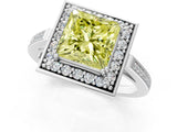 White gold Fancy Yellow Princess Cut Diamond Halo Ring with Split Shank and Four-Prong Setting_18