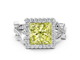 White gold Fancy Yellow Princess Cut Diamond Halo Ring with Vintage Split Shank and Four-Prong Setting_77
