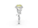 White gold Fancy Yellow Princess Cut Diamond Halo Ring with Vintage Split Shank and Four-Prong Setting_79